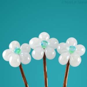   Bobby Pins   small pearly white beaded flowers with minty aqua center
