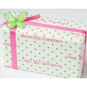 personalized gift wrap   lime polka dot 