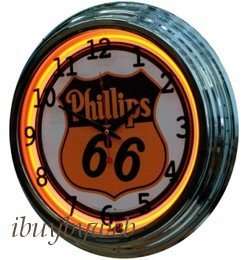 Retro 17 Orange Neon Phillips 66 Gas Oil Sign Clock  