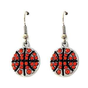  Silvertone Orange Rhinestone Basketball Dangle Earrings Fashion 