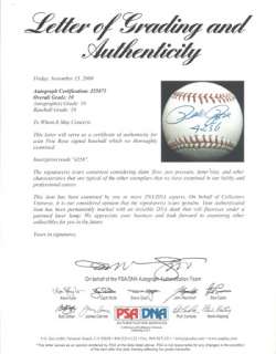   ROSE AUTOGRAPHED SIGNED MLB BASEBALL 4256 GRADED 10 PSA/DNA  