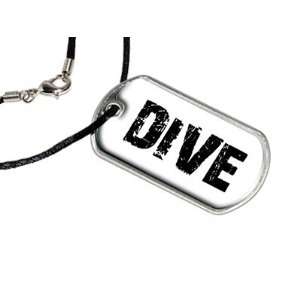 Dive   Military Dog Tag Black Satin Cord Necklace