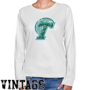 Tulane Green Wave Ladies White Distressed Logo Vintage Long Sleeve 