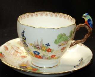   & SONS GRAFTON REAL BIRD HANDLE CLOVELLY Tea cup and saucer  