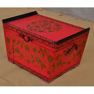   Painted Pink Coffee Table Storage Chest w Wrought Iron Hardware  