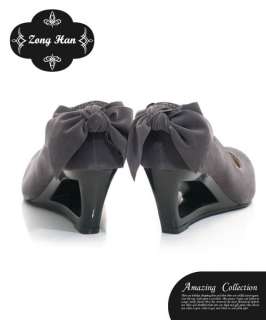   Special Shape Hollow Heel Style High Heel Bow Shoes Black Gray  