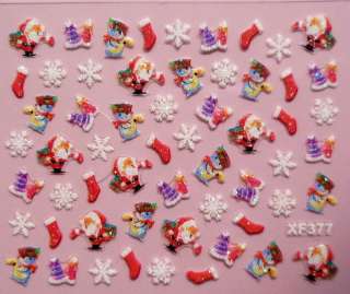 24 X Colorful Father Christmas Tree Snow Design 3D Nail Art Stickers 