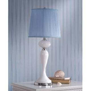 NEW 1 Light Table Lamp, White Glass with Silver, Organza Fabric, Laura 