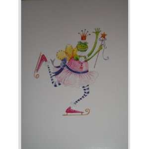  Glittered Skating Green Lizard Fairy Note Cards w 
