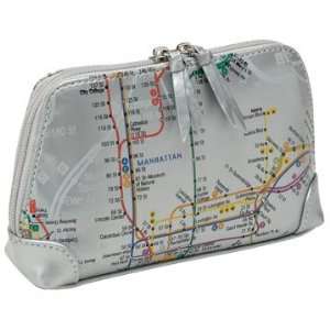 NYC Subway Line Silver Cosmetic Case with Silver Trim