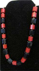   , cherry red & black, carved, faceted, chunky, BAKELITE, necklace