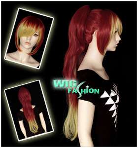 New Fashion Short Red Mixed Blonde Cosplay Wig + Ponytail  
