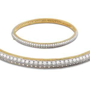   Gold Over Sterling Silver Two Tone Cubic Zirconia Hinge Clasp Bracelet