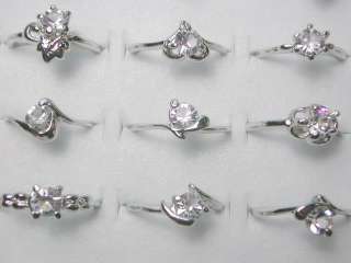 wholesale lots 100 WHITE CUBIC ZIRCONIA CZ SILVER RINGS  