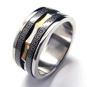 Mens Silver & Gold & Black Stainless Steel Ring Size 11  
