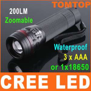 CREE 200LM Waterproof Flashlight Zoomable 3 Mode Torch  