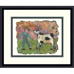  Boy and Cow by Barbara Olsen   Framed Artwork