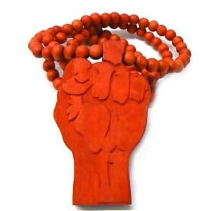   New Good Wood Fist Power Pendant w/Wood Ball Chain Red New Jewelry