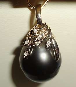 Massive 15.3mm Black Tahitian Cultured Pearl 14kt solid yel gold 