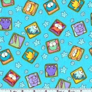  44 Wide Zoo Parade Flannel Animal Frames Turquoise Fabric 