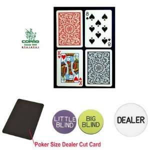 New Trademark Copag Poker Size PLASTIC Playing Cards & Dealer Kit Red 