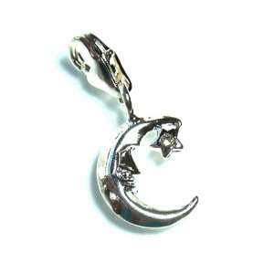 Sterling Silver 925 Moon Star with Rhinestone Accent Pendant Bracelet 