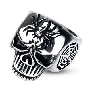 Stainless Steel Mens Skull w/ Spider & Web Biker Ring Size 9 14 