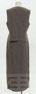 St. John Collection 3pc Taupe & Black Knit Blazer, Vest, & Skirt Suit 