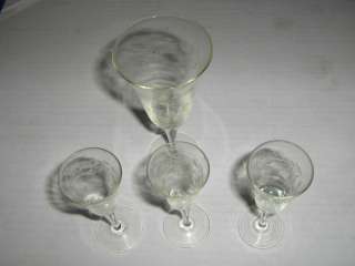   ETCHED FLUTE LIQUOR CRYSTAL GLASS WINE WATER GLASSES set of 4  