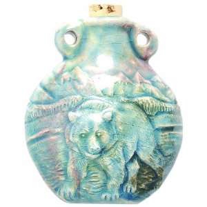  Peruvian Hand Crafted Ceramic Raku Glazed Bear Bottle 