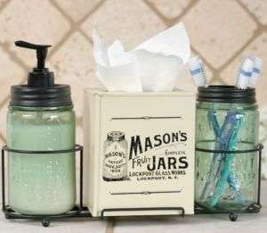 Unique Rustic Masons Patent Jar Toothbrush Tissue Cover Soap Lotion 