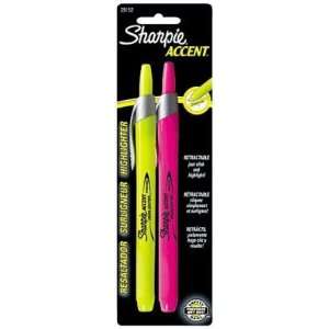  Sharpie Hiliter Accent Retractrable Yellow and Pink, 2 