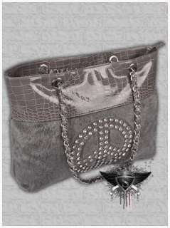 P079 Gothic Faux Leather&Fur Chains Women Modern Handbag Tote Bag 