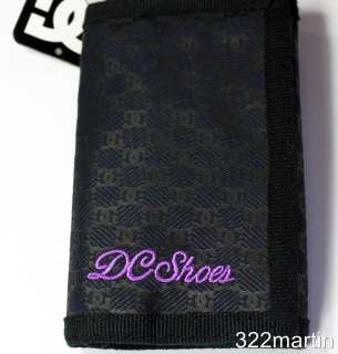 DC Shoes Fabric & Velcro Mens Tri Fold Wallet BLACK New  