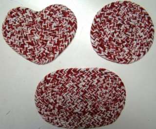 Set of 3 Braided Hot Pad Trivets Pot Holder Red & White  