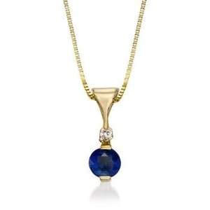  .33ct Sapphire Pendant Necklace, Diamond In 14kt Yellow 