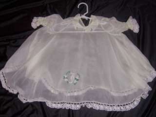 Victorian dress baby toddler in Celery Green with crocheted lace trim 