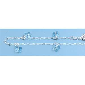 Sterling Silver Pretty Aquamarine Crystal Butterflies Charm Italian 
