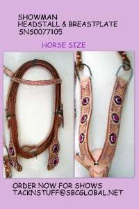 Showman LITE OIL PINK Bling Western SHOW Horse Headstall 3pc TACK SET 