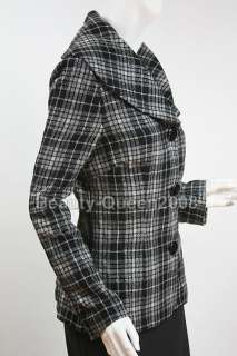 GLITTER Wool Jacket Coat Blazer PLAID Black/White sz S  