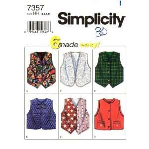  Simplicity 7357 Sewing Pattern Girls Vests Size 3   4   5 