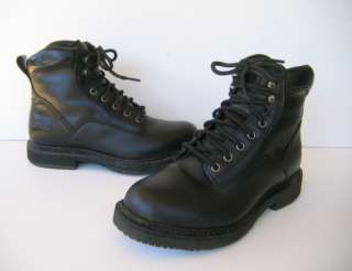   Worx Mens Black Leather Steel Toe Work Boots 6.5 M   Womens 8.5 #6235