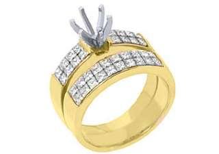   DIAMOND ENGAGEMENT RING SEMI MOUNT SET PRINCESS CUT YELLOW GOLD  