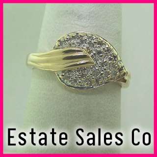 Ladies 14k Yellow Gold Round Diamond Pave Leaf Right Hand Ring .18 