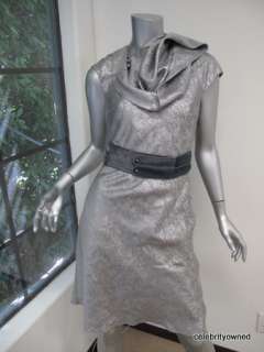 Zac Posen Silver Lurex Fitted Dress W/Belt 4  