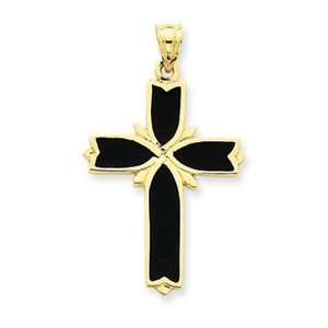  14k Yellow Gold Enameled Latin Cross Pendant Jewelry