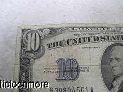 US 1934 D 1934D $10 TEN DOLLAR BILL SILVER CERTIFICATE BLUE SEAL NOTE 