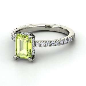  Reese Ring, Emerald Cut Peridot 14K White Gold Ring with 