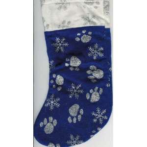    Christmas Stocking with Paw Prints and Snowflakes 