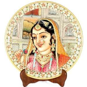 A Mughal Princess   Water Color Painting On marble 